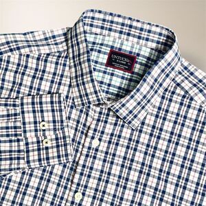 UNTUCKit Macul Men's XL Navy Plaid Check Regular Fit Button Up Long Sleeve Shirt